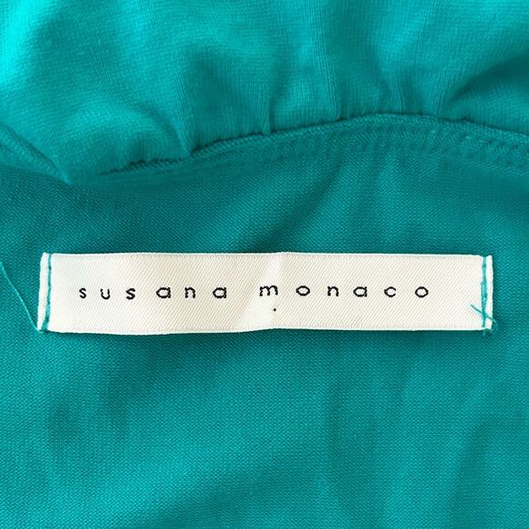 Susana Monaco teal off the shoulder stretch midi dress romantic pretty sz M - Picture 6 of 8